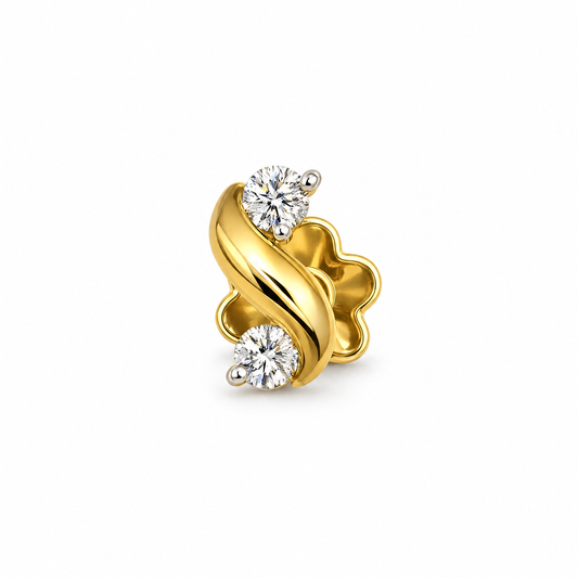 Swel Nosepin in yellow gold with two diamonds, front view