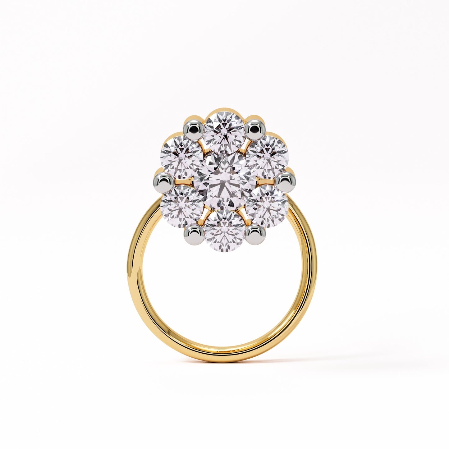 Lunar Blossom Diamond Nose Pin – 7-Stone Floral Cluster | 18K Gold Spiral Back | IGI Certified VVS EF Natural Diamonds