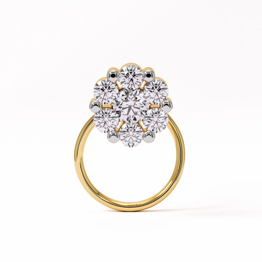 Lunar Blossom Diamond Nose Pin – 7-Stone Floral Cluster | 18K Gold Spiral Back | IGI Certified VVS EF Natural Diamonds