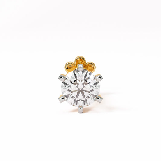 Pure Radiance Solitaire | 18K Gold Six-Prong Natural Diamond Nose Pin | VVS EF Brilliant Cut