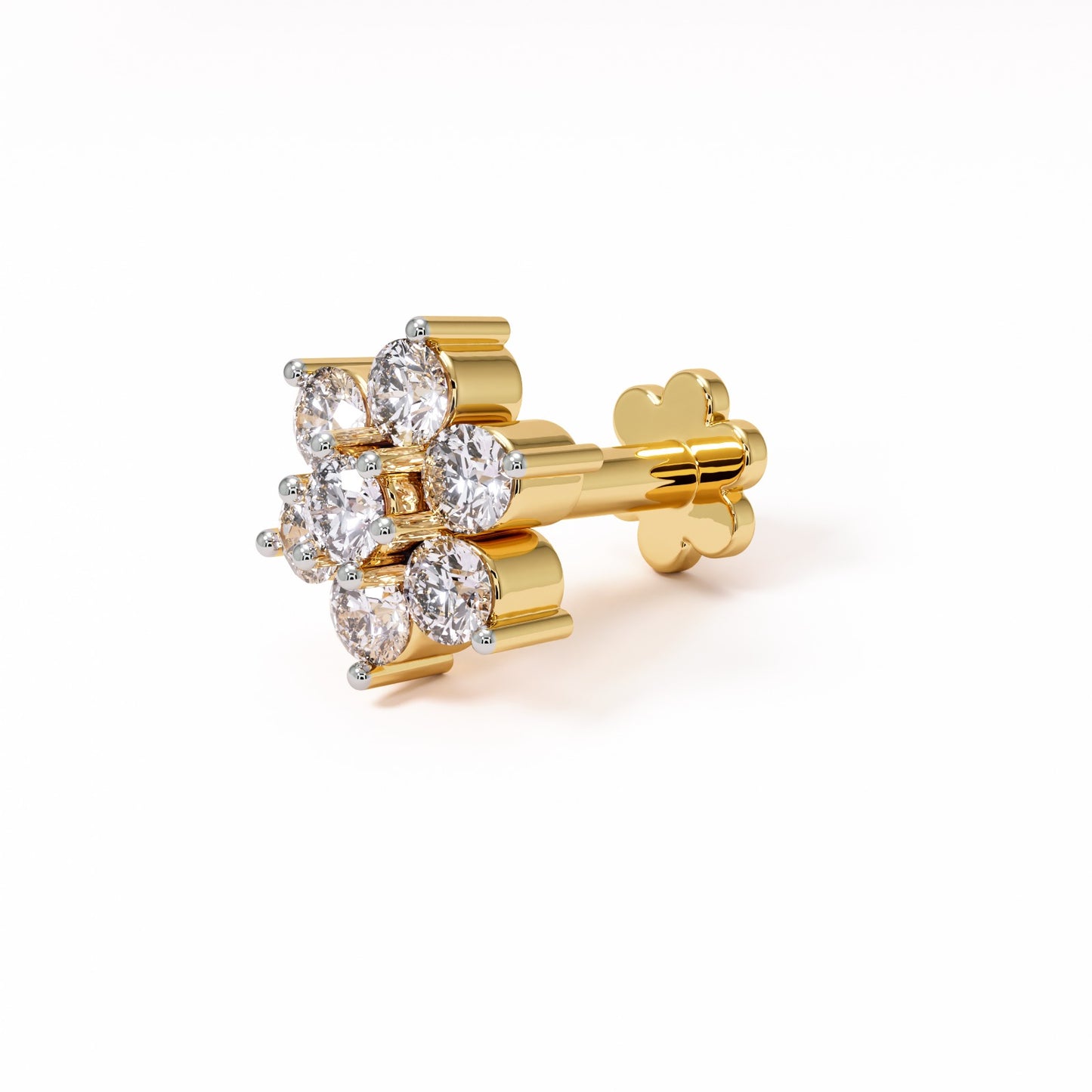 Celestial Bloom Diamond Nose Pin – 7-Stone Floral Cluster | 18K Gold | IGI Certified VVS EF Natural Diamonds