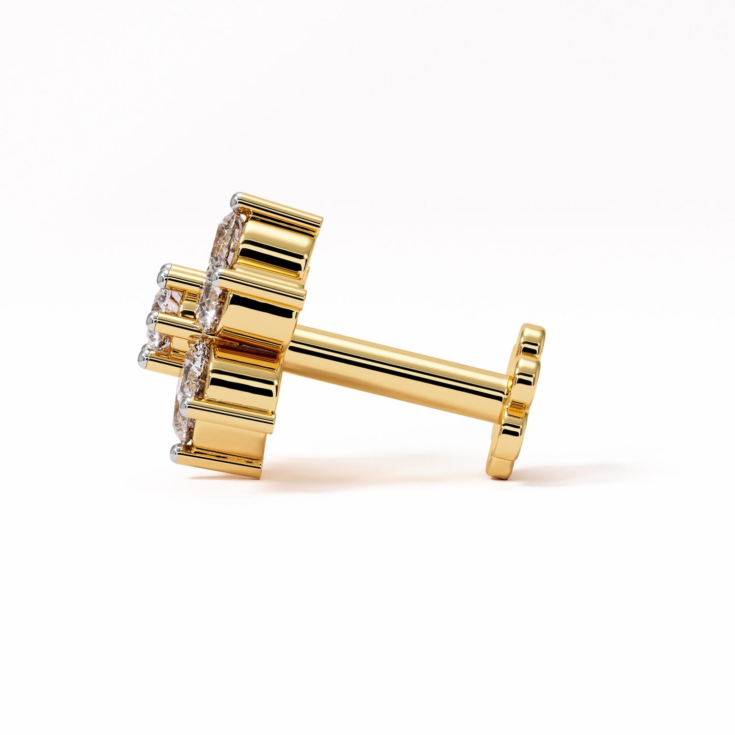 Celestial Bloom Diamond Nose Pin – 7-Stone Floral Cluster | 18K Gold | IGI Certified VVS EF Natural Diamonds