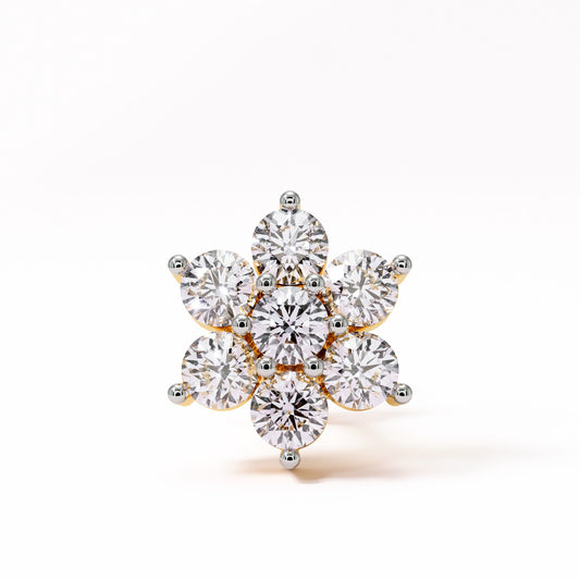 Celestial Bloom Diamond Nose Pin – 7-Stone Floral Cluster | 18K Gold | IGI Certified VVS EF Natural Diamonds