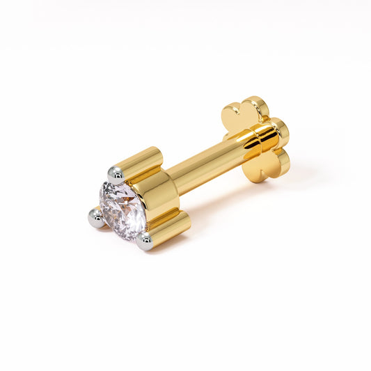 Dewdrop Solitaire | 18K Gold Three-Prong Natural Diamond Flatback Nose Pin | VVS EF Brilliant Cut