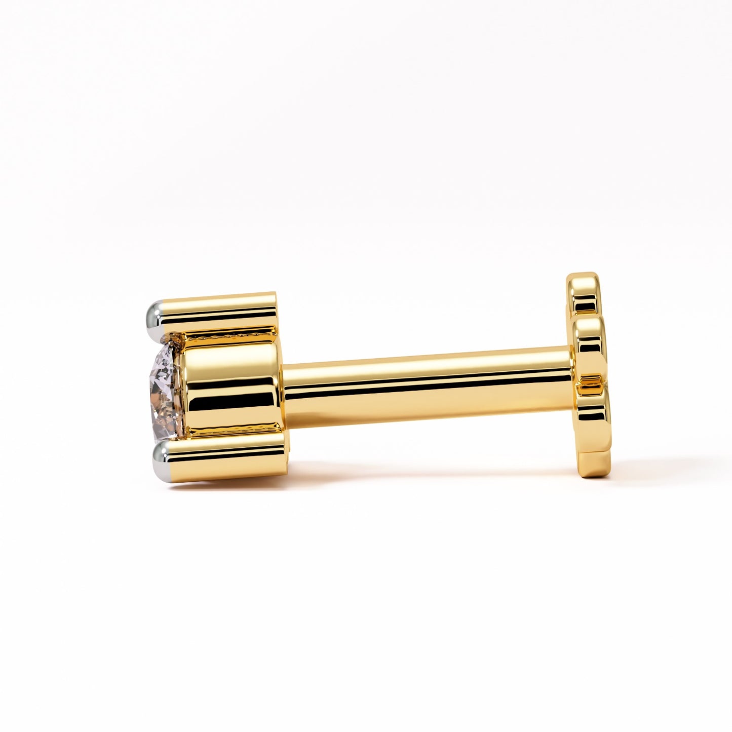 Dewdrop Solitaire | 18K Gold Three-Prong Natural Diamond Flatback Nose Pin | VVS EF Brilliant Cut