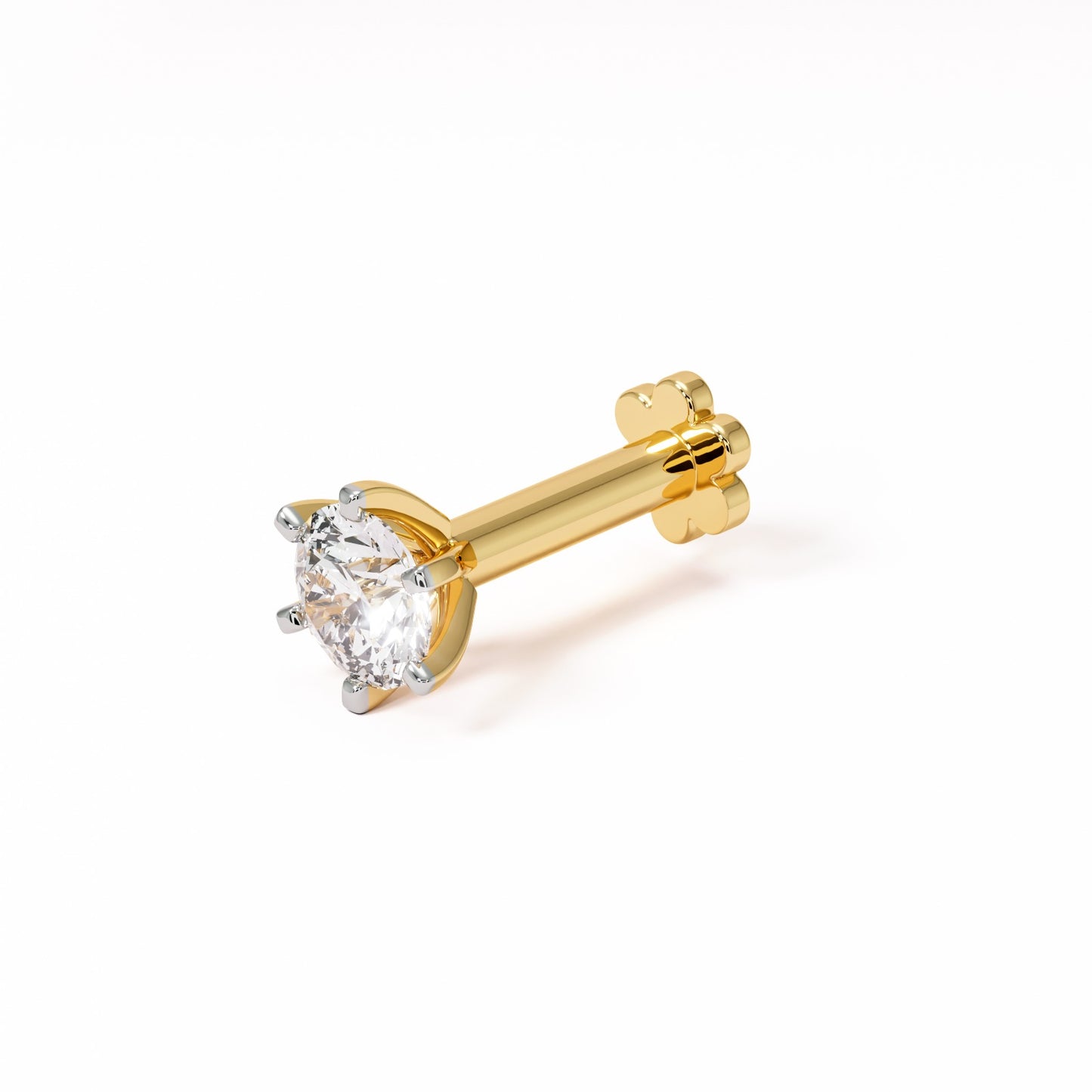 Pure Radiance Solitaire | 18K Gold Six-Prong Natural Diamond Nose Pin | VVS EF Brilliant Cut